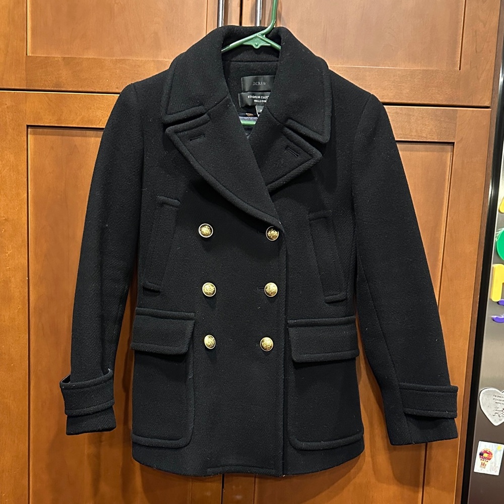 J. Crew Elegant Black Pea Coat with Brass Buttons